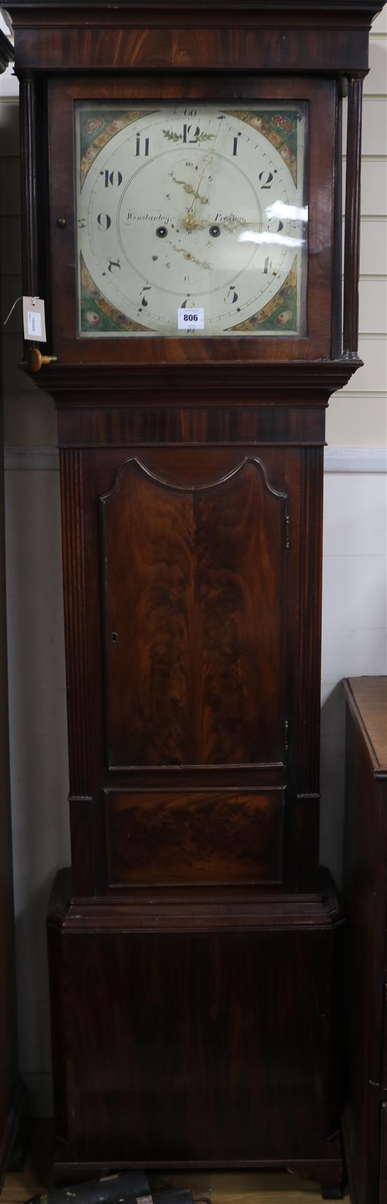 A Georgian mahogany eight-day longcase clock, Winstanley, Preston, with painted dial and seconds and date dials, H.204cm